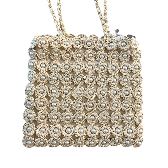 Haute Hippie Straw Pearl Decorated Shoulder Bag - Picture 6 of 13